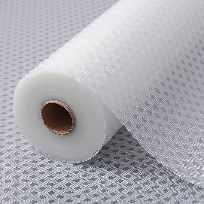 Shelf Liners for Kitchen Cabinets Refrigerator Liners Waterproof Kitchen Cupboard Liner Durable Plastic Drawer Mats EVA Material Non Adhesive Fridge Mats for Shelves - Clear 17.5 x 236.2 Inches