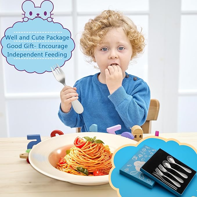 6 Piece Kids Silverware Set, EIUBUIE 18/10 Stainless Steel Toddler Utensils, Child and Baby Safe Flatware, Metal Kids Utensil Cutlery Set Includes 2 Toddler Forks and Spoons, 2 Butter Knives