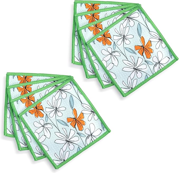 DEMDACO Reusable Absorbent Cloth Cocktail Napkins from Design Serving Collection 5 Inch Square Polyester Fiber Windowpane Floral Set of 8