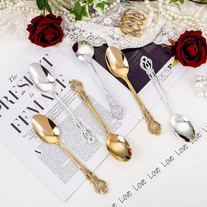 30PCS Gold Plastic Spoons - Gold Soup Spoons Disposable - 8.1 Inch Heavy Duty Plastic Silverware - Heavyweight Elegant Disposable Utensils for Catering, Parties, Dinners, Weddings