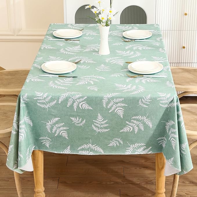 Heavy Duty Vinyl Tablecloth with Flannel Backing Waterproof Oil-Proof Plastic Table Cloth Stain-Resistant Wipeable Rectangle or Square Table Cover for Indoor and Outdoor (Mint Leaf, 60X84 Inch)