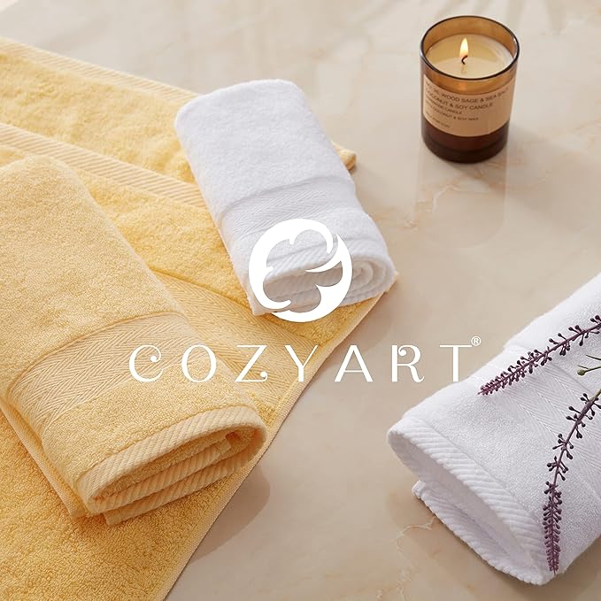 COZYART Light Yellow Luxury Bath Towel Set, Turkish Cotton Hotel Towel Bulk for Bathroom, Thick Bathroom Set of 6 Pcs with 2 Large Bath Towels, 2 Hand Towels, 2 Washcloths, 650 GSM.