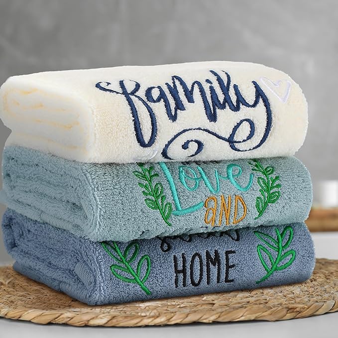 3 Pcs Farmhouse Decorative Hand Towels for Bathroom and Kitchen Rustic Embroidered 100% Cotton Hand Towels Decorative Set for Boho Bathroom Decor