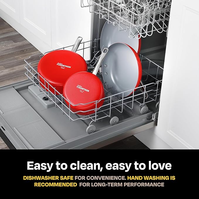 Guy Fieri's Flavortown 2-Piece Ceramic Cookware Set, Nonstick Frying Pan Set 10" and 12", Kitchen Cookware, Made without PFAS PTFE PFOA, Oven and Dishwasher Safe, Easy to Clean Everyday Cookware, Red