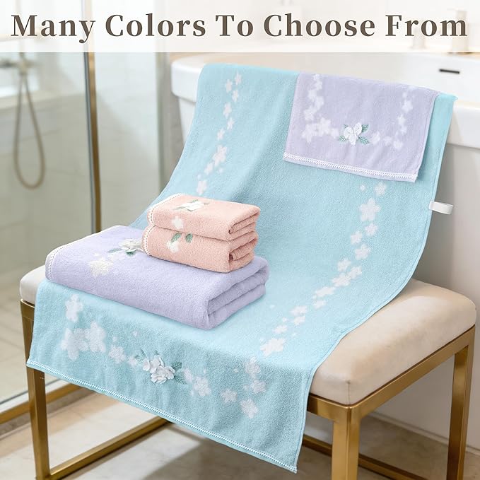 VOOVA & MOVAS Luxury Hand Towels, Bathroom Hand Towels Set of 3, 14"x28" - 100% Cotton | Quick Dry | Absorbent | Light Weight, Soft Towel Set for Showering & Guest, Flower Towel Gift, Purple