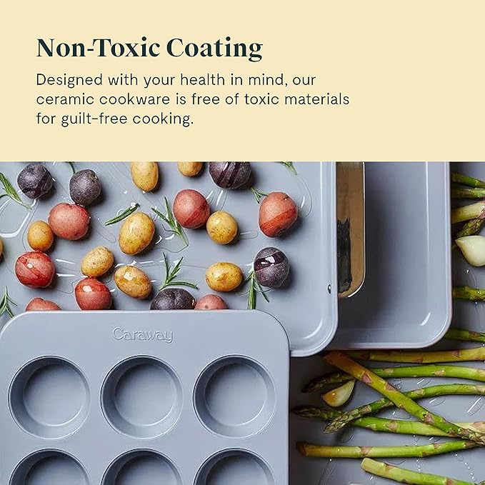 Caraway Nonstick Ceramic Bakeware Set (11 Pieces) - Baking Sheets, Assorted Baking Pans, Cooling Rack, & Storage - Aluminized Steel Body - Non Toxic, PTFE & PFOA Free - Slate
