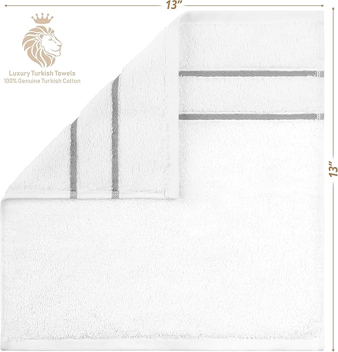 4 Packed White Washcloth Set, 100% Turkish Cotton Washcloths Washrags, Small Hand Face Towels for Bathroom and Kitchen, Light Gray