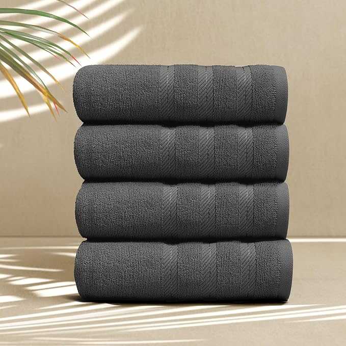 Hearth & Harbor Luxury Hand Towels - 100% Ring Spun Cotton Hand Towels for Bathroom, Shower, Spa, Soft & Absorbent Towels, 4 Piece Set, Gray