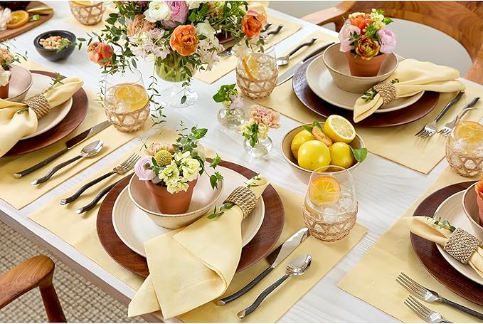 Solino Home Linen Placemats Set of 4 - Golden Straw Placemats 14 x 19 Inch - 100% Pure Linen Table Place Mats - Fete