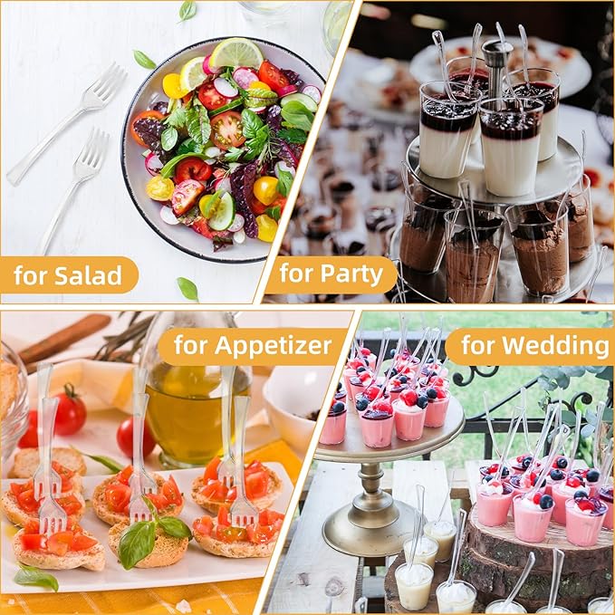 100 PCS 50 Clear Mini Forks And 50 Clear Mini Spoons 4 Inch Dessert Forks And Spoons, Dessert Fork and Spoon Disposable, BPA Free, Food Safe, Suitable for All Occasions