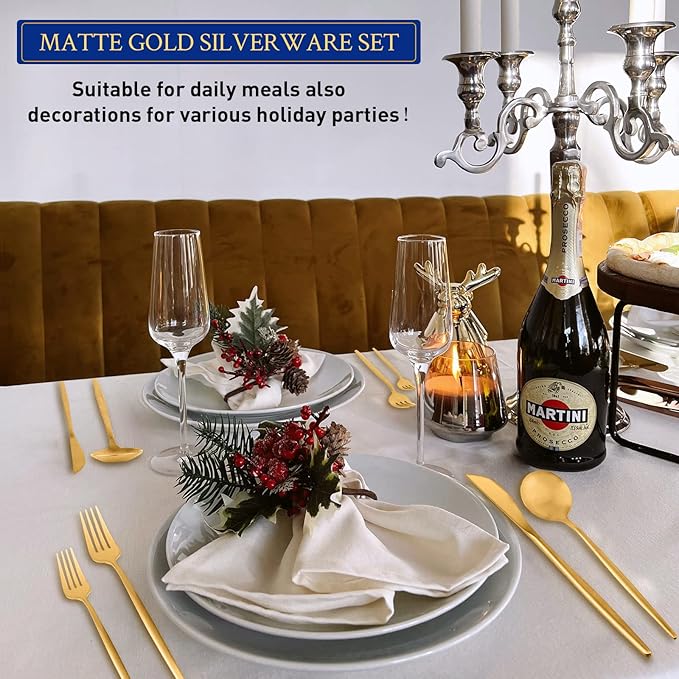 Matte Gold Stainless Steel Flatware Set for 4, 20-Piece Cutlery Tableware with Spoons and Forks, Dishwasher Safe