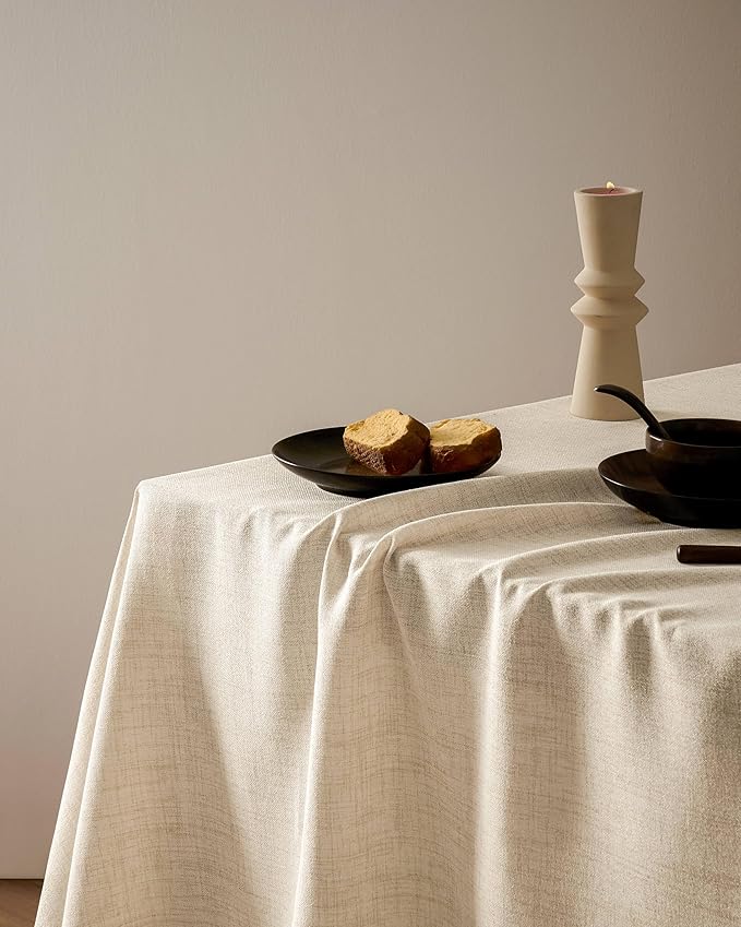 Linen Tablecloth for Rectangle Table 52x70 Inch Light Tan, Farmhouse Style Beige Tablecloth, Water Resistant Burlap Tablecloths for Dining Table Farmhouse Kitchen