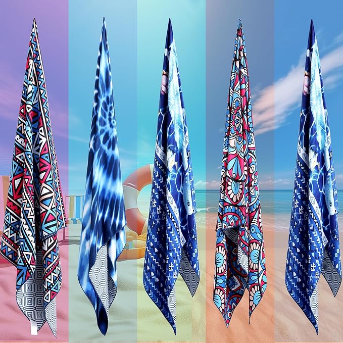 2 Pack Microfiber Beach Towel, Blue and Blue Oversized Pool Towel 75”x 35”, Sand-Free Quick Drying Camping Super Absorbent Bath Blanket, Soft Breathable and Lightweight