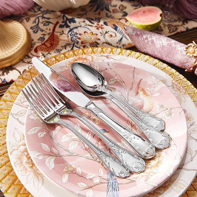 KEAWELL Premium Regalia Set of 4 Forks 8-Inch – 18/10 Stainless Steel Silverware with European Vintage Embossed Handles, Dishwasher Safe for Elegant Dining and Formal Entertaining (4, Dinner Forks)