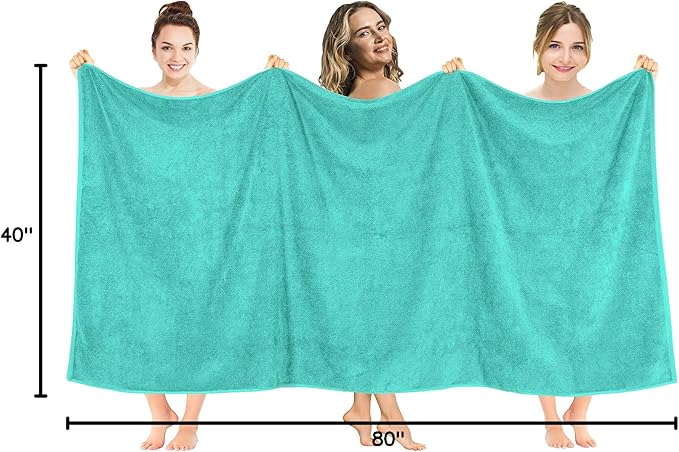 American Soft Linen Oversized Bath Sheet 40x80 Extra Large for Bathroom, 600 GSM 100% Cotton Turkish Jumbo Bathsheet Towels for Adults, Turquoise Bath Sheet