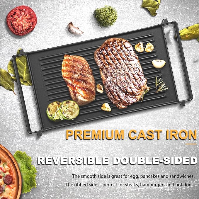 Upgraded WB31X24998 Reversible Griddle Replacement for GE Stove Parts Cast Iron Griddle Plate WB31X24738 JXGRILL1 GE Gas Range Cooktop Parts Genuine Stove Top Burner Griddle Center Flat Top Pan