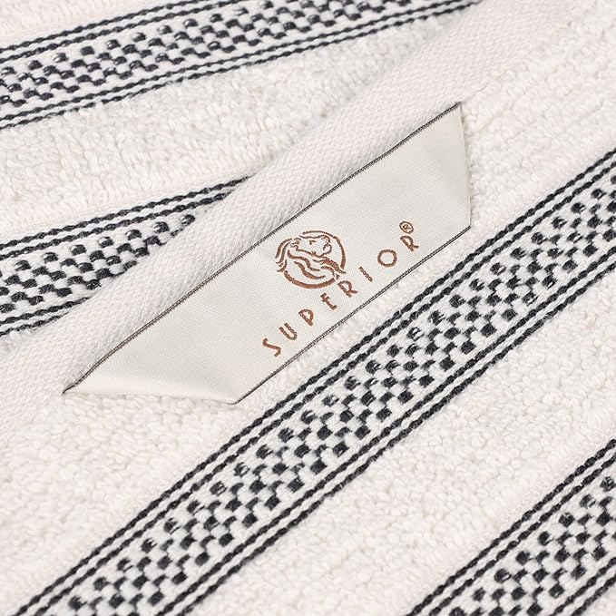 Superior Cotton Face Towel/Washcloth Set, Zero Twist, Ribbed Geometric, Small Facial Towels, Spa, Hotel, Guest, Home, Bathroom Basics, Plush Soft Absorbent, Luxury Quick Drying, Set of 12, Stone