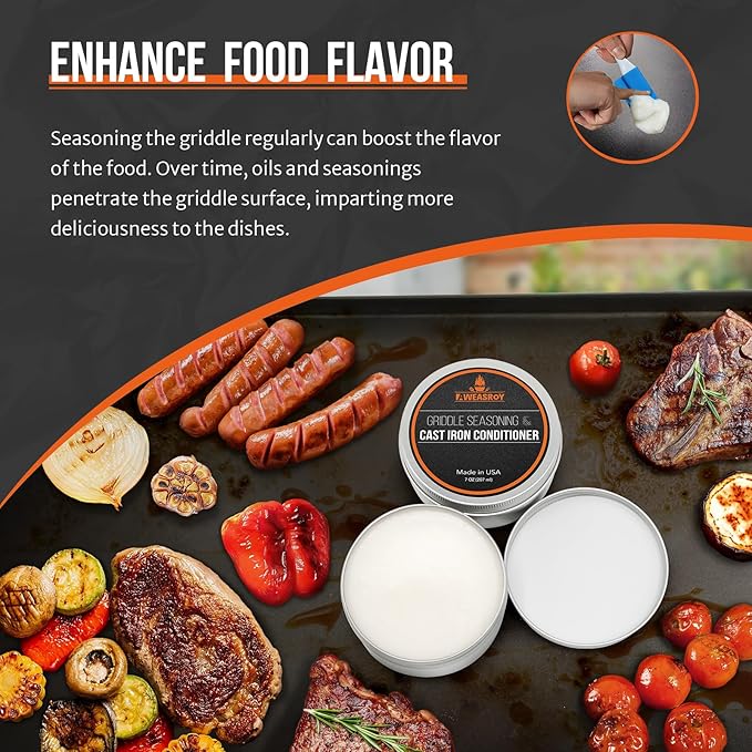 Griddle Seasoning & Cast Iron Seasoning Conditioner 7 OZ Care Kit, with Rust Remover Food Safe Griddle Seasoning for Blackstone, Pans, Carbon Steel – Maintain a Cleaner Non-Stick Skillet