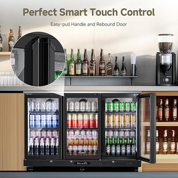BODEGACOOLER Back Bar Cooler with 3 Glass Doors,12 Cu.Ft Undercounter Commercial Bar Beverage Refrigerator,Stainless Steel Top Drink Fridge for Beer Soda LED Lighting,DOE Approved,Restaurant,Store