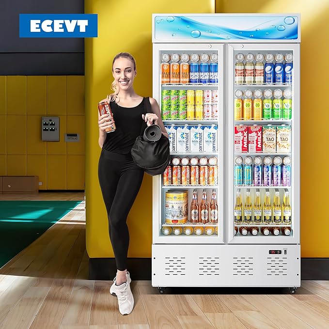 30 Cu.ft Commercial Beverage Refrigerators Glass Door Refrigerator Commercial with LED Light and 10 Shelves, Display Refrigerator for Restaurant Store Cafe Bar, White