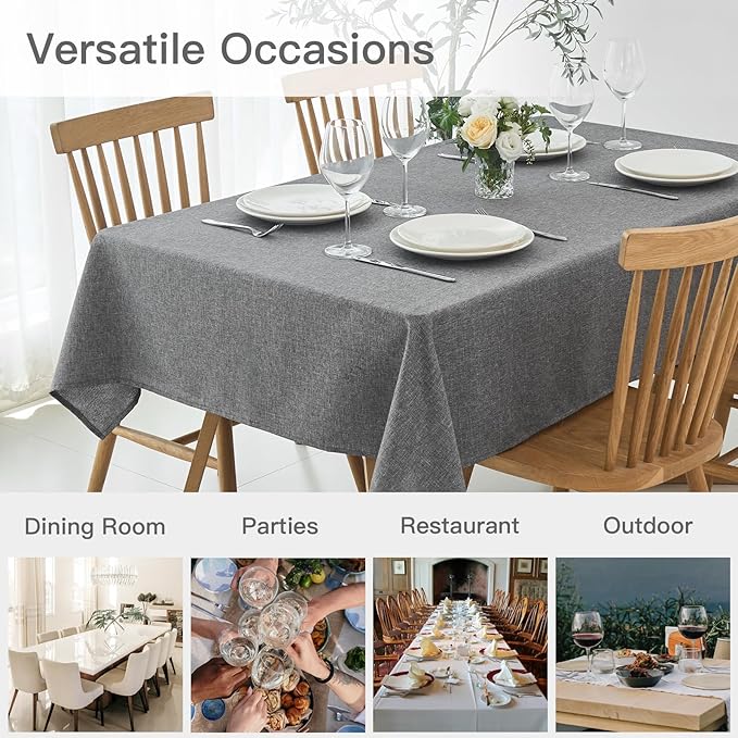 maxmill Rectangular Tablecloth Linen Texture Stain Proof Waterproof Wrinkle Free Spillproof Washable Fabric Table Cloth Farmhouse Tablecloths for Dining Room Party Holiday, 60 x 140 Inch, Dark Grey
