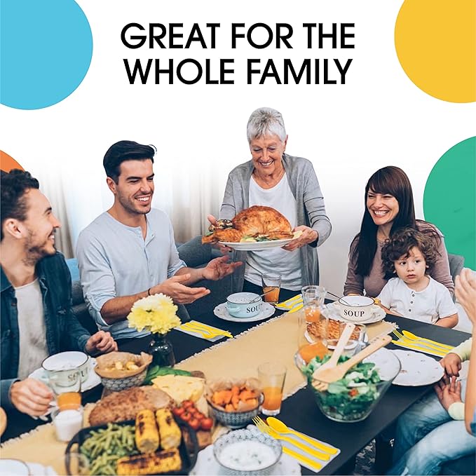 Party Solids Heavy Duty Plastic Cutlery - 200 Pieces, Disposable Yellow Plastic Spoons - Flatware, Silverware