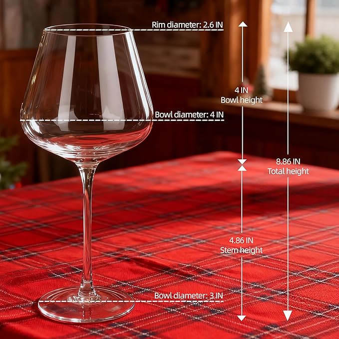 Wine Glasses Set of 4, 18OZ Large Crystal Red Wine Glasses, Hand Blown Vintage Wine Glasses with Thin Rim, Large Bowl, Long Stem, Gifts for Christmas, Housewarming, Birthday