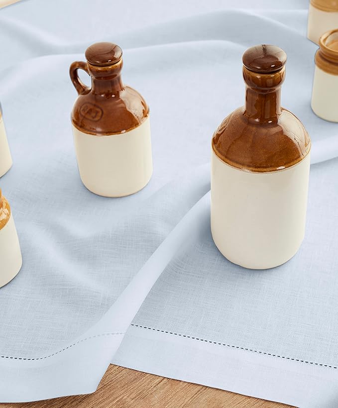 Solino Home Light Blue Linen Tablecloth 52 x 52 Inch - 100% Pure Linen Square Table Throw - Classic Hemstitch, Machine Washable Table Cloth for Winter, New Year