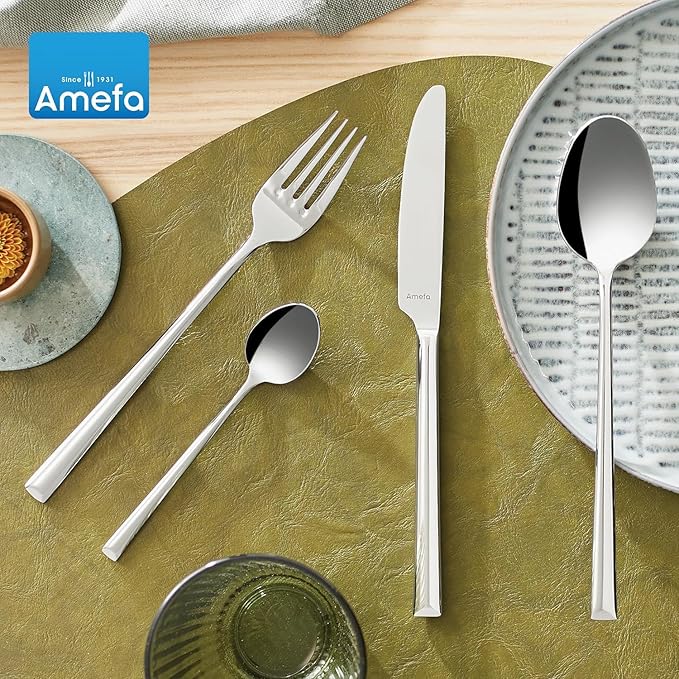 Amefa Metropole 20-Piece Flatware, Set for 4 – Stainless Steel Silverware, High-Gloss Mirror Finish, Rust-Resistant Cutlery with Forks, Knives, Spoons, Salad Forks & Teaspoons for Dining & Home Meals