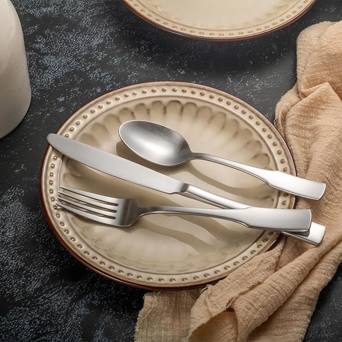 Alata Kate Satin 20-Piece Silverware Set,Service for 4,Stainless Steel Flatware Set,Matte Satin Polished Cutlery Set,Dishwasher Safe