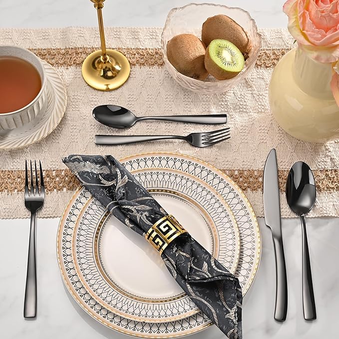 40-Piece Black Silverware Set, Heavy Duty Stainless Steel Flatware Cutlery Set Service for 8, Food-Grade Utensil Sets for Home Restaurant, Dishwasher Safe