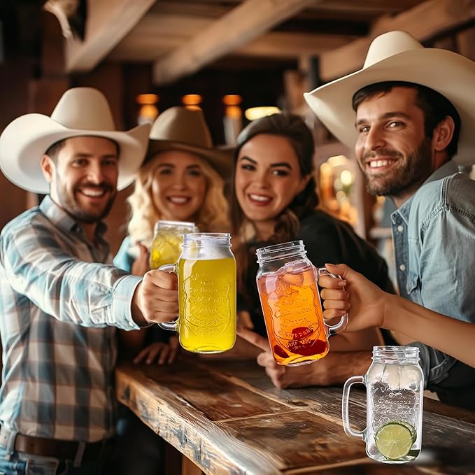 24 OZ Mason Jar Drinking Glasses for Party Beverages Materials and Jars with Comfortable Handle Easy to Clean in the Dishwasher 4Pack