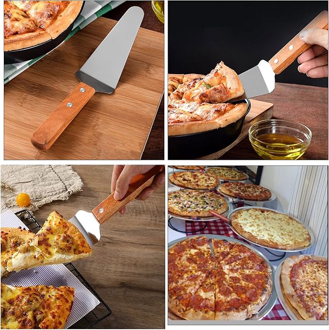 FUNSUEI 20 Pack 10 Inches Wood Handle Pizza Pie Server, Stainless Steel Pie Server Spatula, Transfer Triangular Spade Spatula for Lifting, Serving Cakes, Pies, Pizza, Steaks, Fish Fillets, Lasagna