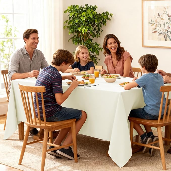 10-Pack Ivory Tablecloths for Rectangle Tables, 60 x 84 Inches, Stain-Resistant Polyester Fabric for 4 Foot Tables - Washable Table Covers for Weddings, Banquets, Birthday Parties, Events