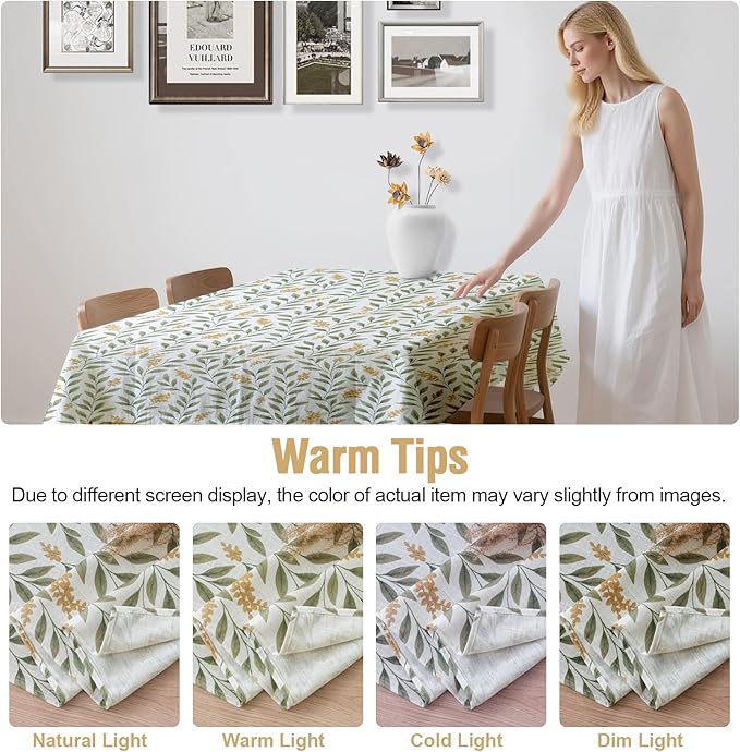 H.VERSAILTEX Linen Table Cloths Floral Printed Tablecloth Spill-Proof Waterproof Table Cover for Dining Buffet Feature Soft and Thick Fabric Wrinkle Free, 60 x 104 Inch, Adela Botanical Motif - Sage