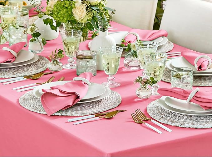 Solino Home Linen Tablecloth 52 x 52 Inch - 100% Pure Linen Pink Carnation Square Tablecloth - Fete, Machine Washable Table Throw for Valentines