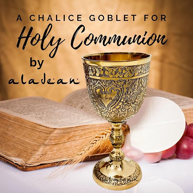 ALADEAN Vintage Chalice Medieval Goblet | 1x Solid Brass 6" Royal Wine Glass Cups 7oz - Renaissance Gifts Wedding Anniversary Novelty Ceremonial Drinkware Pack of 1pc (Roman Chalice)