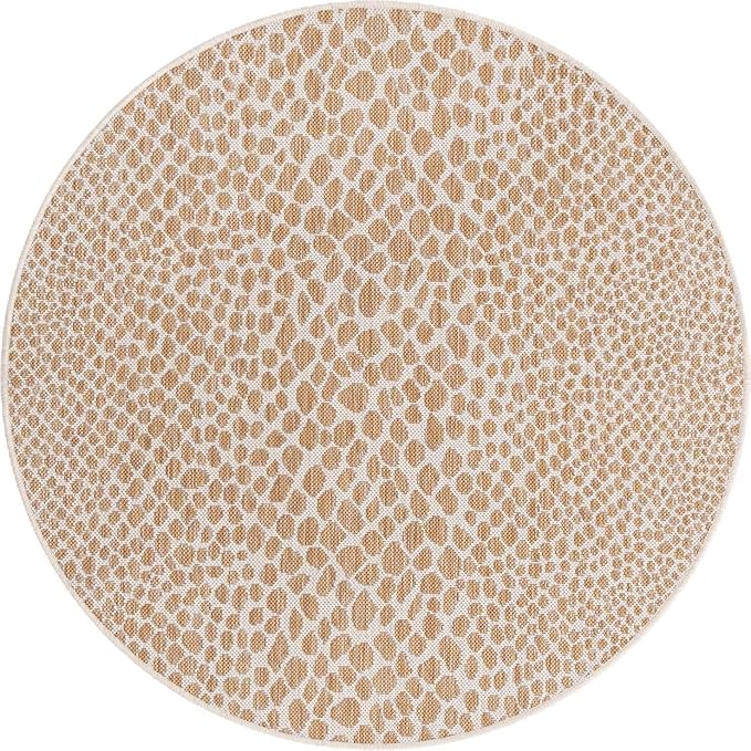 Unique Loom Outdoor Collection Area Rug - Cape Town (4' 1' Round, Dark Beige/ Ivory)