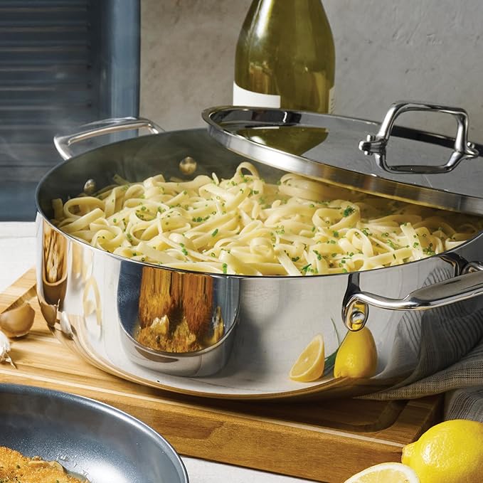 Tramontina Utsava Tri-Ply Clad Stainless Steel 6.5-Quart Casserole with Lid and Ceramic Non Stick Interior, Induction-Ready Large Braiser Pan