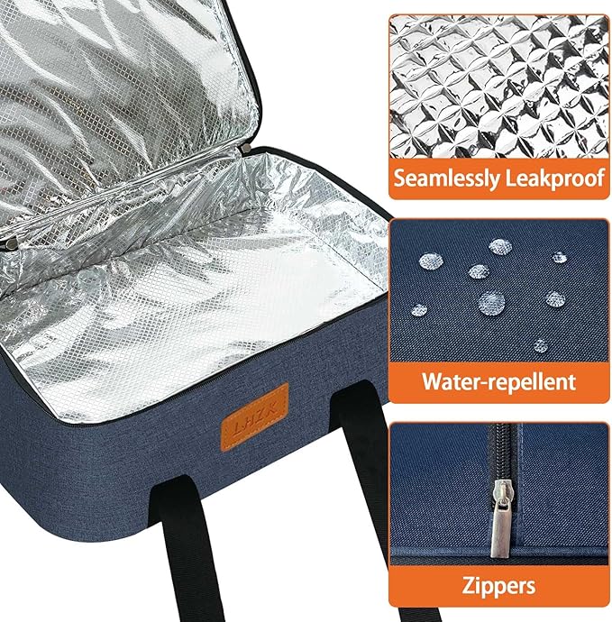 LHZK Insulated Casserole Carriers for Hot or Cold Food, Lasagna Holder Tote for Potluck Parties, Beach, Picnic, Travel, Fits 11x15 or 9x13 Dish (Blue)