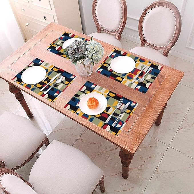 Retro Mid Century Modern Placemats Set of 4 Linen Washable Non-Slip Heat-Resistant Decorative Kitchen Table Mats for Dining Outdoor Home Decor 12x18 Inch