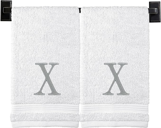 Monogrammed Hand Towels for Bathroom | Luxury Turkish Cotton | Embroidered in USA | Set of 2 | Choose Set Color and Monogram Color | A - Z | Modern Font