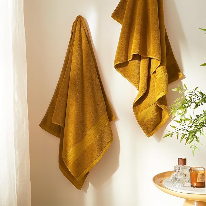 COZYART Gold Bath Towel Set 6pcs, Turkish Cotton Bathroom Towel Sets Soft Absorbent and Durable 650 GSM Luxury 6 Pcs with 2 Bath Towels, 2 Hand Towels, 2 Washcloth