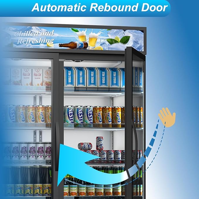 Commercial Beverage Refrigerator with 2 Glass Door, 41.3 Cu.Ft Display Fridge Beverage Cooler with Customizable Lightbox Adjustable Shelves, Drink Fridge Merchandiser for Restaurant Shop, Black