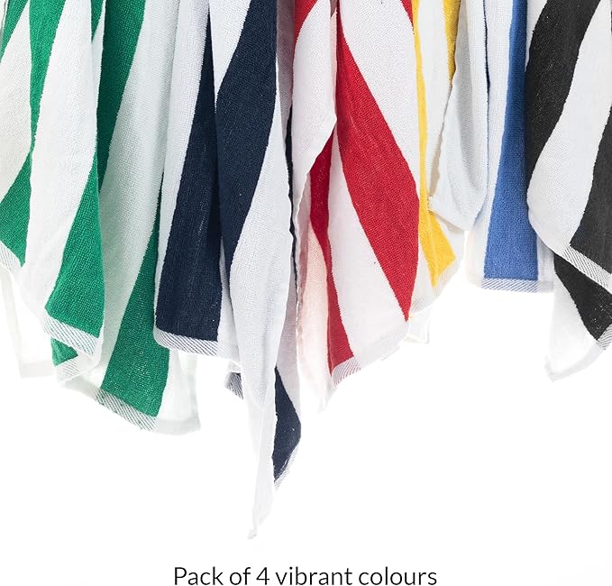 Salt Earth Cotton Striped Beach Cabana Towel, 4 Pack - 30"x60" Quick Dry Towels, Pool Essentials, Travel, Gym & Bathroom Towels, Oversized Beach Vacation Essentials (Multicolour)
