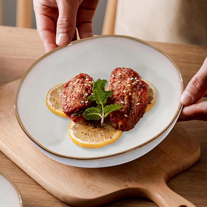 Herogo Stoneware Dinnerware Sets, 12 Piece Dinner Dishes Set for 4, Ceramic Plates and Bowls Dishware, Tableware Includes Dinner Salad Plates, Soup Bowls, Microwave & Dishwasher Safe, Pearl White