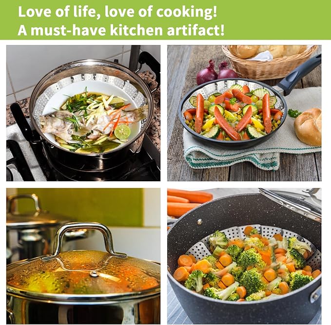 6-10.3" Expandable Steamer Basket for Cooking - 3rd Gen Stainless Steel Folding Steamer (Fits All 6"+ Pots), Fish Vegetables Pasta Eggs