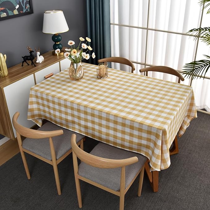 Gingham Table Cloth for Rectangle Tables Yellow Checkered Plaid Tablecloth Heavy Duty Cotton Blend Washable & Wrinkle Table Cover for Outdoor Kitchen Dining Picnic Camping (52x70 Inch)