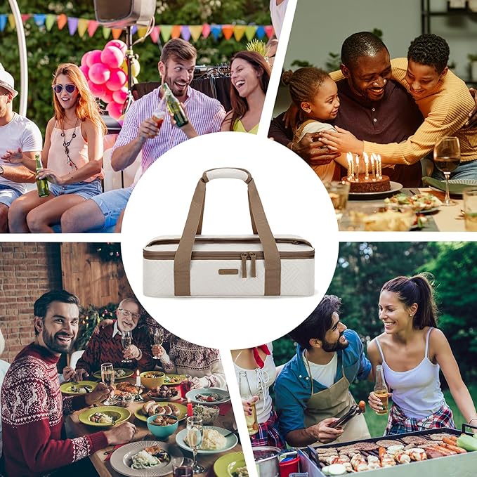 TOURIT Insulated Casserole Carrier for Hot or Cold Food Thermal Food Carrier for Picnic Cookouts Potluck Parties Fits 9" x 13" Baking Dish