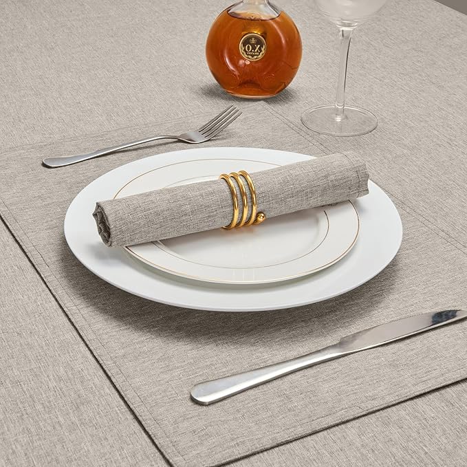 Cloth Napkin Set of 8 Square Washable Reusable Linen Fabric Polyester for Kitchen Dinner Dining Restaurants Wedding Party Banquet Table(Flaxen/17x17 Inch)